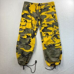 Rothco BDU Camo Cargo Pants Men M Yellow Military Jogger Drawstring Utility Y2K